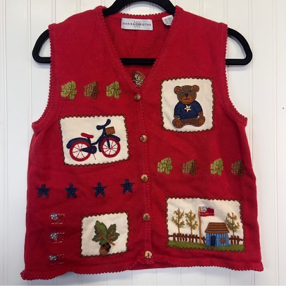 Fall Marisa Christina embroidered teacher Vest size medium cotton wool blend
